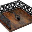 Wooden Napkin Holder for Table, Farmhouse Napkin Holder with Weighted Arm Iron Ball, and Vintage Sunflower Edging for Kitchen, Home, Countertop, Bar, Restaurant (Black Iron with Wood)