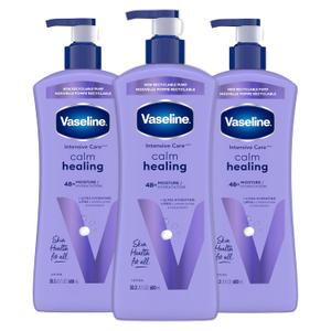 Vaseline Intensive Care Calm Healing Body Lotion 3 count for Dry Skin Made with Ultra-Hydrating Lipids and Lavender Extract to Heal and Restore Dry Skin 20.3 oz