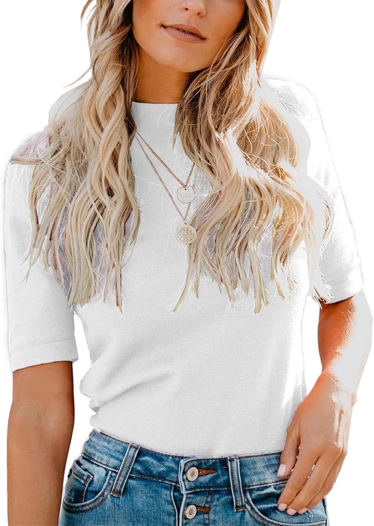 LIYOHON Womens Tops Dressy Casual Mock Turtleneck Business Short Sleeve T Shirts Going Out Tops 2026 (White, XXL)