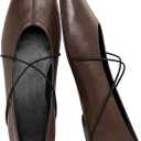 Women's Square Toe Ballet Flats Criss-Cross Straps Comfortable Slip On Mary Jane Flat Shoes for Office Work Casual(Brown, 7.5)