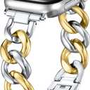 DaQin Gold Band Compatible with Apple Watch Bands for Women 41mm 42mm 44mm 45mm 46mm, Metal Chain Link Steel Replacement Accessories Bracelet for iWatch Bands Series 11 10 9 8 7 6 5 4 3 2 1