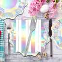 2 x Iridescent Silver Party Plates and Napkins Set 20 Pieces, 7 Inch Flower Silver Paper Plates Disposable with Forks Napkins, Iridescent Party Supplies for Birthday Wedding Bridal Shower Graduation