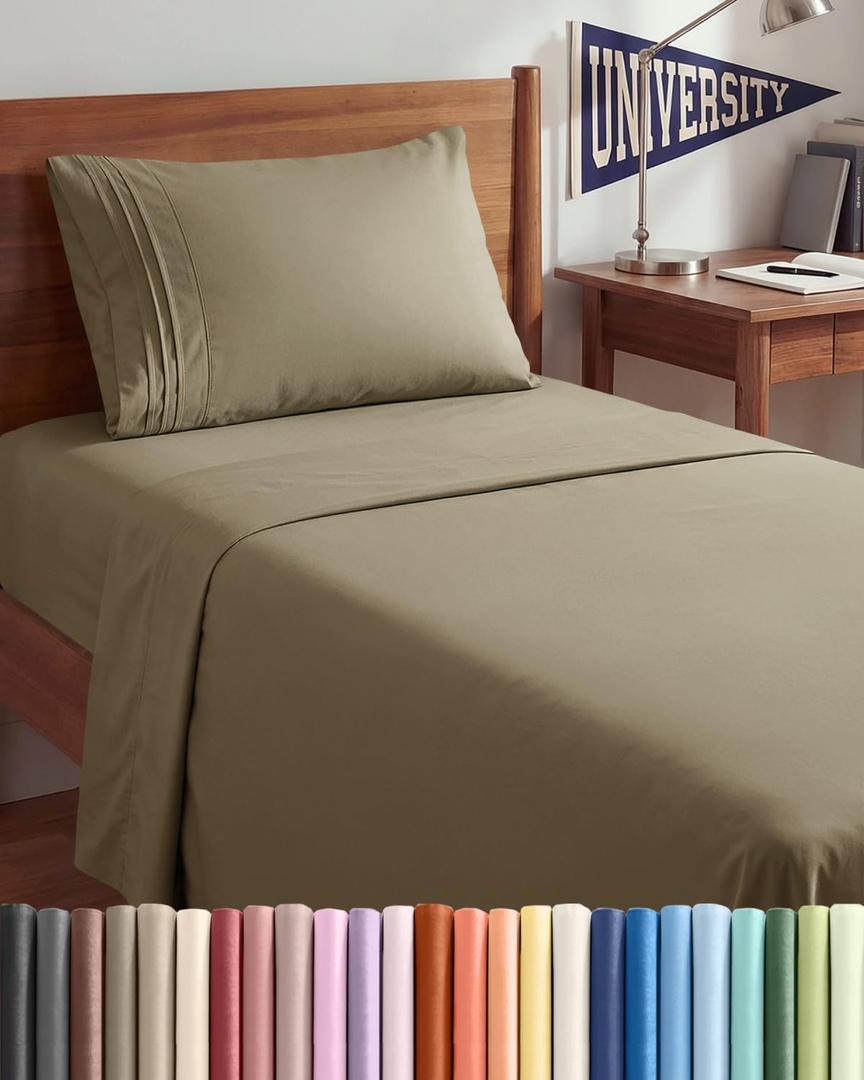 Twin XL Size 3 Piece Sheet Set - Comfy Breathable & Cooling Sheets - Hotel Luxury Bed Sheets for Women & Men - Deep Pockets, Easy-Fit, Extra Soft & Wrinkle Free Sheets - Khaki Oeko-Tex Bed Sheet Set