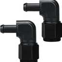10AN Female to 3/8 Barb 90 Degree Hose Fitting Adapter Swivel Aluminum Black, Pack of 2