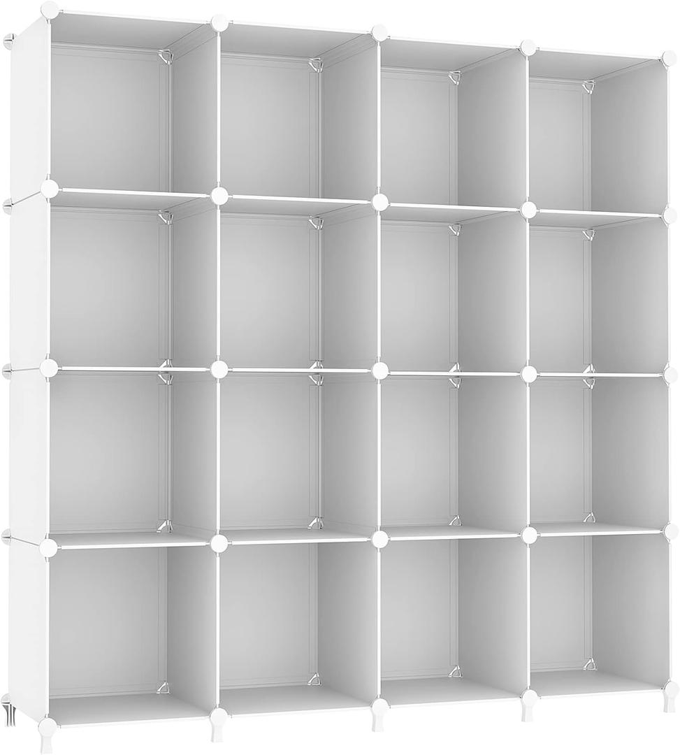 AWTATOS Cube Storage Organizer, 16 Cube Closet Organizer, Stackable Storage Cube Shelves, DIY Portable Closet Clothes Organizer Shelving for Bedroom, Closet, Wardrobe, Bathroom, White