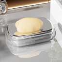Soap Caddy with Drain, Clear Acrylic Base for: Bathrooms, Gyms, Schools and Showers, Keeps Soap Dry and Sanitary (1 PCS) (Silver Plated)