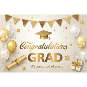 Yeele Congrats Grad Graduation Backdrop Golden White Balloon Gift Congratulations Class of 2025 Student Graduate Prom Party Decorations Background Celebration Birthday Banner Photo Booth 10x8ft (Cream)