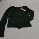 QINSEN Women's Long Sleeve V Neck T Shirts Double Lined Crop Top Seamed Cup Going Out Tops, Size Small