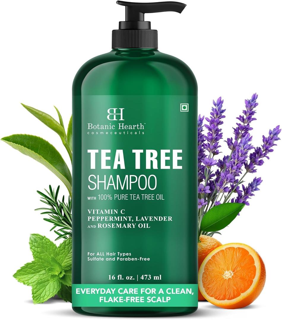 Botanic Hearth Tea Tree Shampoo, Vitamin C, Peppermint, Lavender and Rosemary Oil, Fights Dandruff and Dry Scalp, 16 fl oz