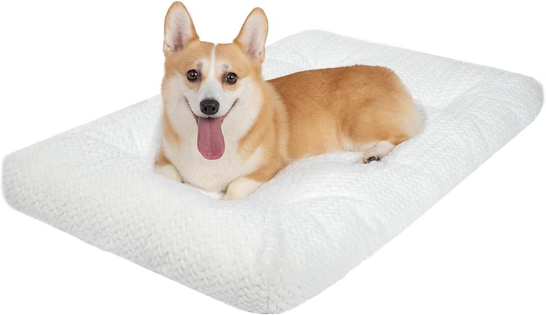 KROSER Deluxe Dog Crate Pad, Machine Washable Pet Cage Mattress Reversible (Cool & Warm), Kennel Bed for Small to Jumbo Dogs, White
