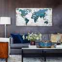 Teal Decor World Map Canvas Wall Art Pictures for Living Room Decoration Blue Wall Decor Office World Map Art Map of the world Picture Framed Artwork for Home Bedroom Decoration 20"x40"