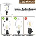 13" Lamp Shades Set of 2 (Spider Fitter), Includes 2 Harps & Finials, Natural Linen Drum Lampshade Replacement for Table Lamps (13" Top x 13" Bottom x 10" High)