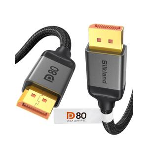 Silkland 80Gbps DisplayPort Cable 2.1 6.6FT [VESA Certified], [8K@240Hz, 4K@540Hz 360Hz 240Hz] DP 2.1 Cable 16K, DP80 HDR DSC Display Port Cord Compatible FreeSync Gaming Monitor 5090 7900XTX, S1334 (6.6 Feet, Grey)