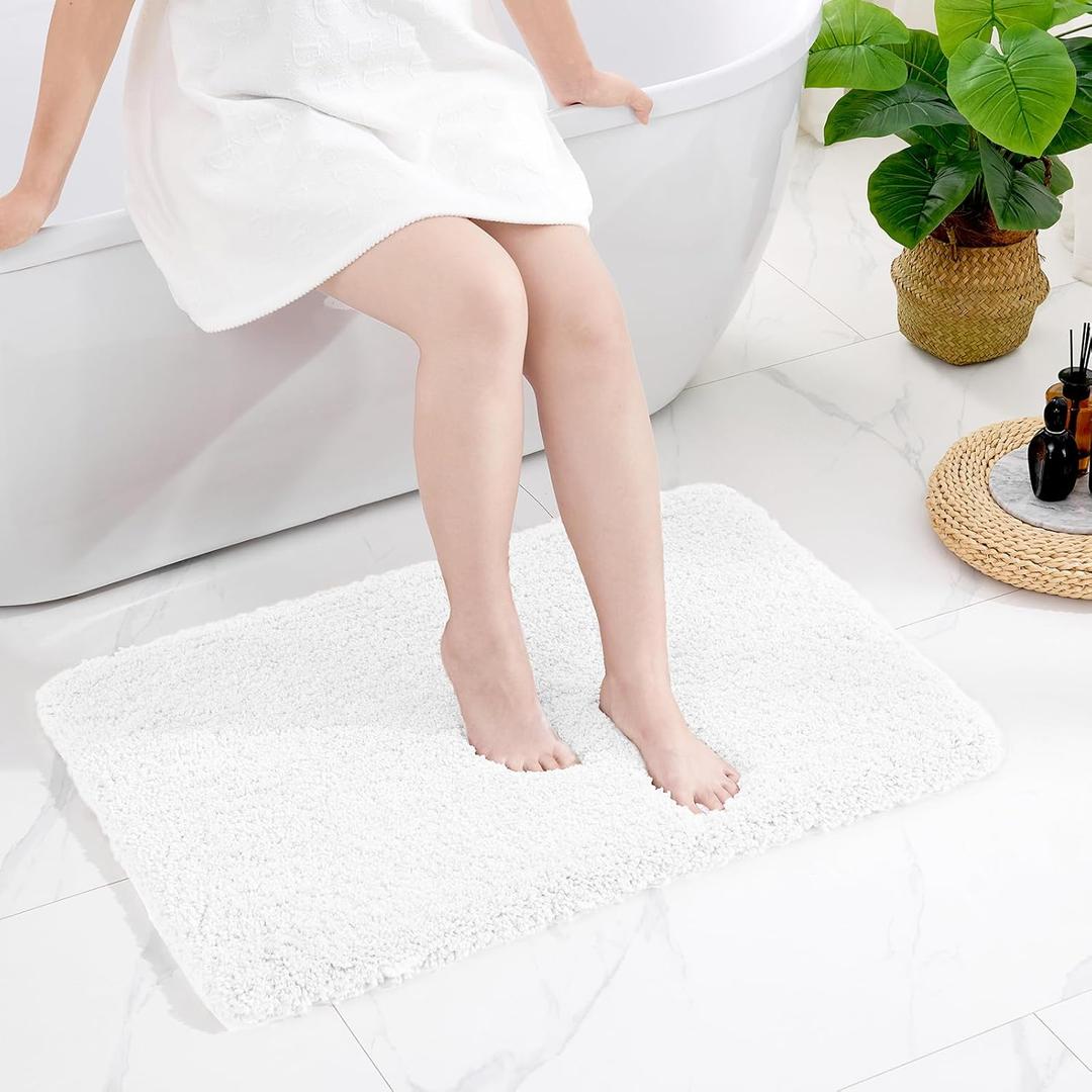 White Bathroom Rugs 24x36 Non Slip Fluffy Bath Mat for Bathroom Floor Washable Plush Luxury Bath Rug for Tub Soft Shaggy Absorbent Shower Sink Mat