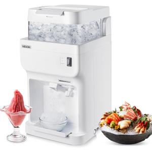 VEVOR Commercial Ice Shaver Crusher, 220lbs Per Hour Electric Snow Cone Maker with 8L Ice Cube Box, 350W 1500RPM Tabletop Shaved Ice Machine for Parties Events Bar, Home and Commercial Use (White)