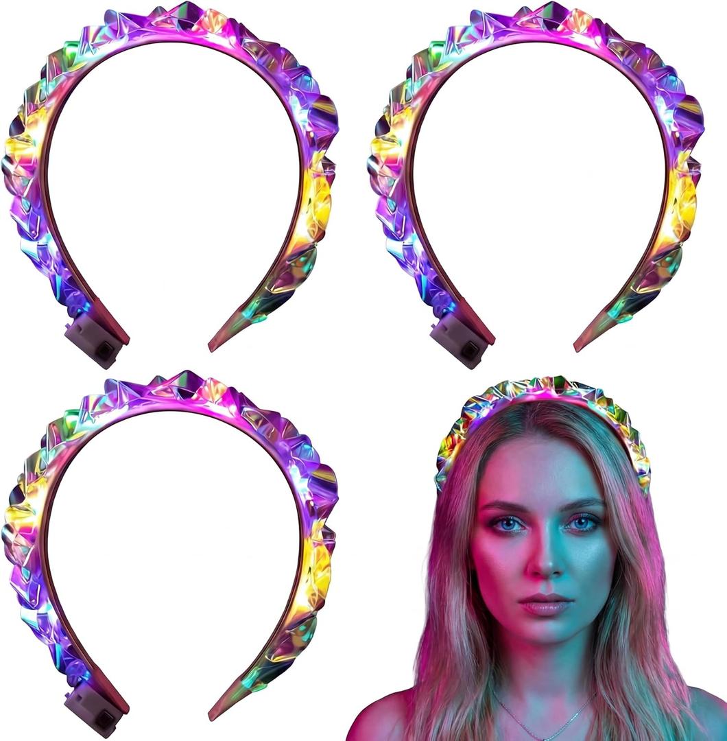 Tigeen Light up Headband LED Glow Headbands Glow in The Dark Headband LED Hair Accessories for Wedding Party Favor
