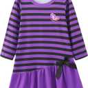 HIGHUZZA Baby Girl Clothes, Toddler Girls Long Sleeve Bow Tie Striped Purple Butterfly Outfits for Fall Casual Birthday Party 6-9 Months