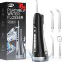 Water Flosser, Water Dental Flosser Pick for Teeth, IPX7 Waterproof Oral Irrigator, 3 Modes 4 Replaceable Jet Tips, Professional Flossing Cleaning Picks for Home Travel Gums, Braces Care (Black)