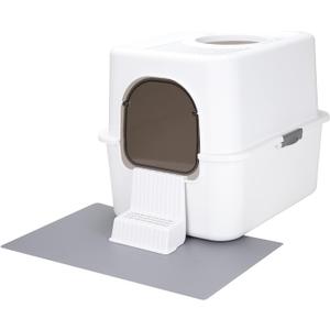 Cat Litter Box with Lid, Fully Enclosed Splash-Proof,Top Entry Cat Litter Box, Easy to Assemble and Installation (White, Small)