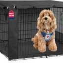 HiCaptain Breathable Dog Crate Cover 30 Inch, Durable Heavy Duty Kennel Cover, Dual Zippered Panels, Windproof Waterproof UV-Resistant(Black)