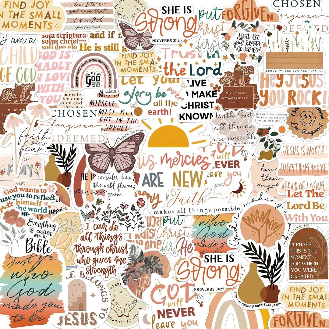 50PCS Bible Verse Stickers: Inspirational Christian Stickers for Women, Men, Teens - Perfect for Water Bottle, Laptop, Bible
