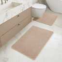 MIULEE Set of 2 Ultra Thin Bathroom Rugs, Rubber Bath Mat, U-Shaped Toilet Rug for Bathroom, Non Slip Quick Dry Absorbent Machine Washable, Fit Under Door, Shower, Sink, Beige, 17"x27"+20"x24"