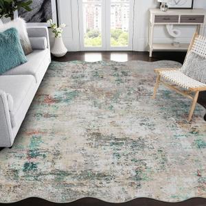 ROYHOME Modern Abstract Scalloped Area Rug 10x13 Non Slip, Colorful