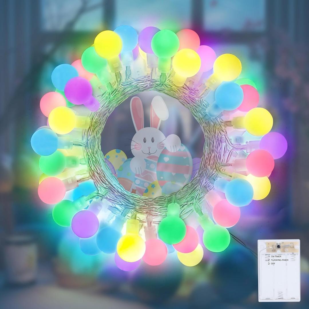LYHOPE Easter Pastel Light, 19.3ft 60 LED Globe Decoration Lights, Battery Powered Pastel String Lights for Easter, Party, Fireplace, Mantels, Entrance, Tree, Home Decor, Clear Wire, Indoor Decor