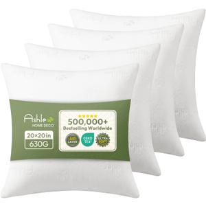 Ashler Throw Pillows Insert- 20x20 Pillow Inserts with Air Layer, Premium Bed and Couch Pillows - Indoor Decorative Throw Pillow, Square Cushion Sham Stuffer, Pack of 4, White