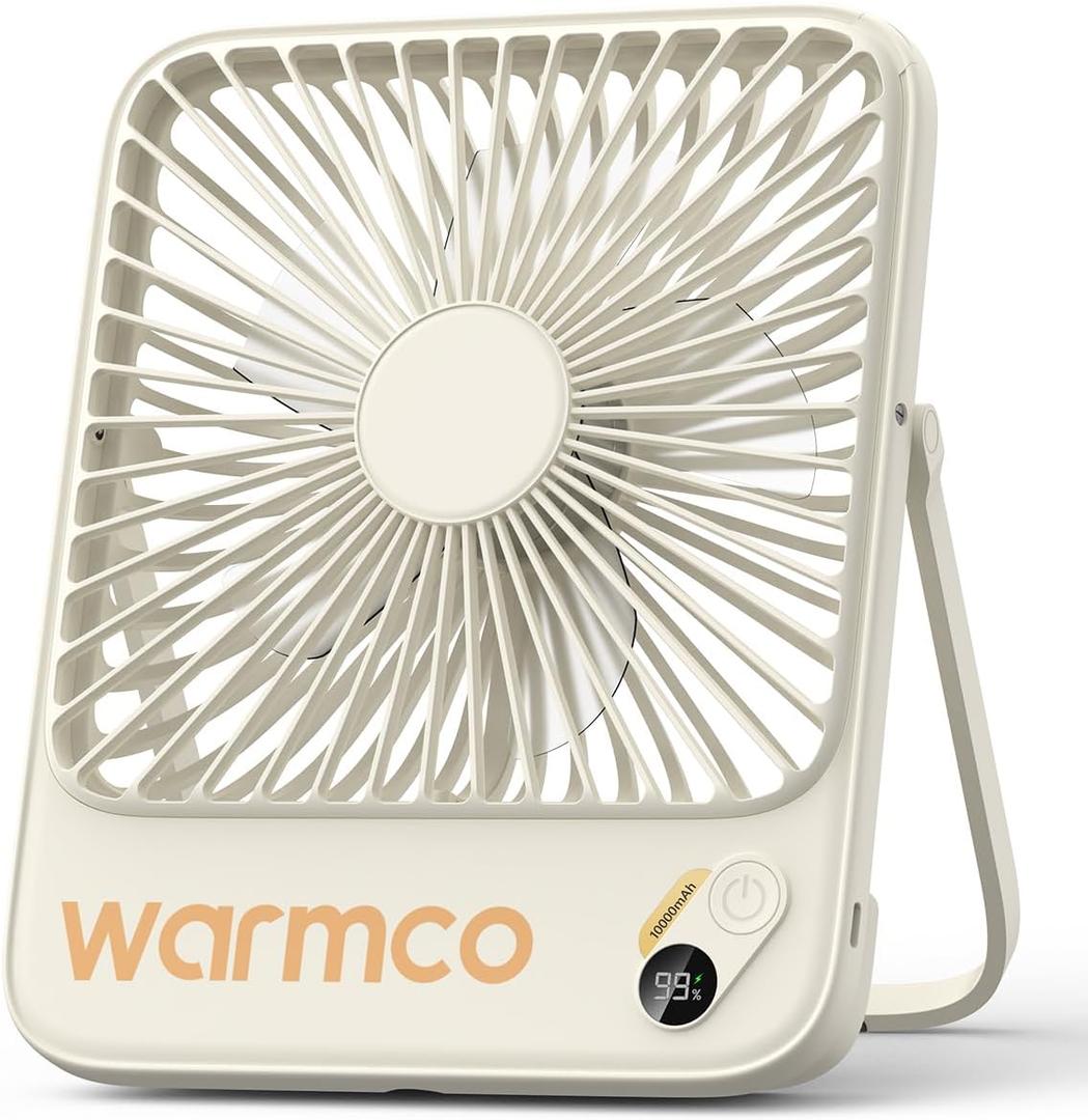 Warmco 10000mAh Portable Travel Fan 7-inch, Up to 24H Runtime, Ultra-thin Quiet Rechargeable Battery Powered Desk Fan with Digital Display for Camping, Office, Bedroom, Cruise Essentials