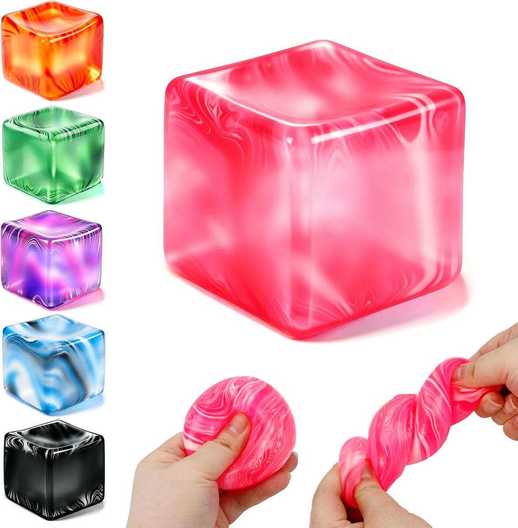 4 x Squishy Stress Cube Sensory Fidget for Adults Anxiety Relief | Squeeze Stress Balls for Classroom Prizes Party Favors Gifts (Pink)