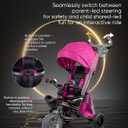 RIDYEE 7-in-1 Folding Toddler Tricycle for 18 Months to 5 Years, Tricycle Stroller with Dual Brakes, All-Terrian Rubber Tire, Tricycle for Toddlers with Rotatable Seat, Adjustable Push Handle, Pink, 43 inches x 19 inches x 40.5 inches