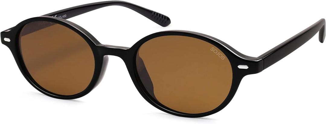 SOJOS Retro Oval Round Polarized Sunglasses Womens Mens, Small Chic Vintage Trendy Sunnies SJ2611 (Black/Brown)