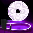 iNextStation Purple Led Strip Lights, 16.4Ft/5m Neon Led Light Strip with Power Adapter, 12V Waterproof Silicone Flex LED Rope Lights for Bedroom Wall Festival Party Neon Sign DIY Decor