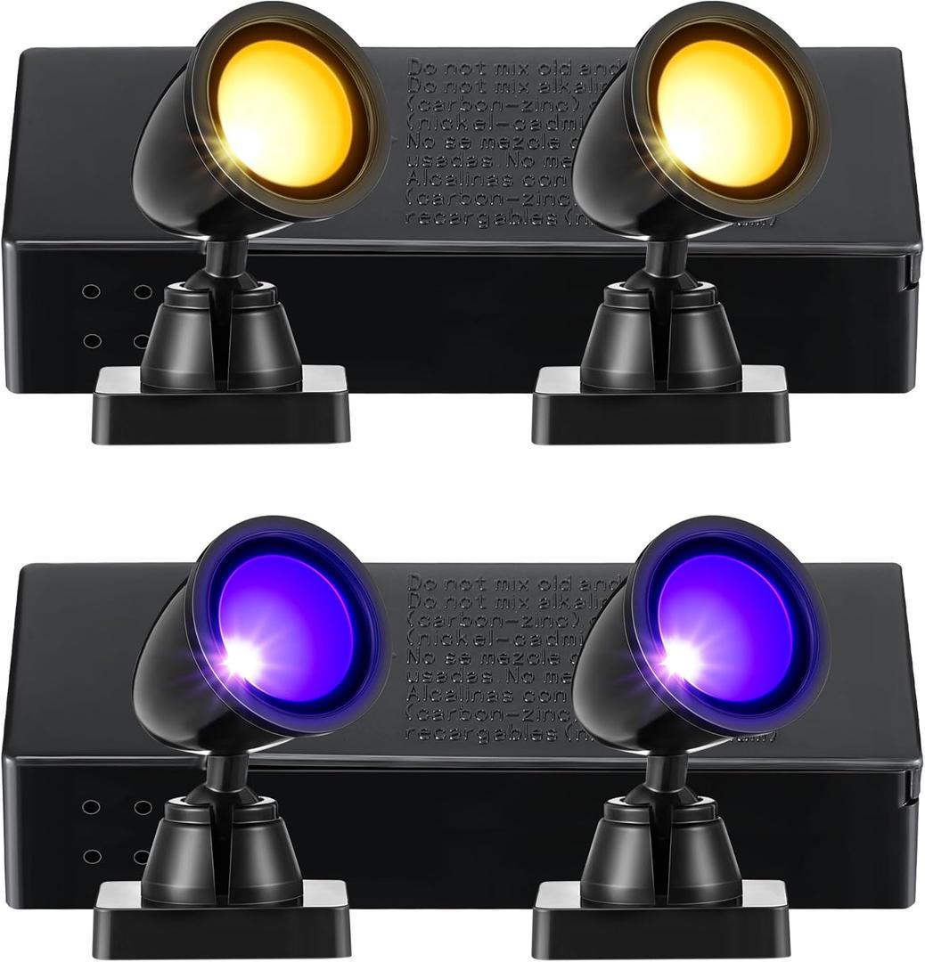 Halloween Village Collection Round Spot Light, Battery Operated Spotlights for Miniature Halloween Decorations (Set of 4) (Orange and Purple)