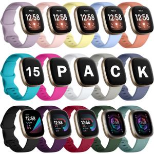 15 Pack Compatible with Fitbit Versa 3 Bands/Versa 4 Bands/Fitbit Sense 2/Sense Bands,Soft Replacement Waterproof Sport Watch Strap Wristband for Fitbit Versa 3 Bands for Women Men Small