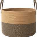 JMvicyroam 65L Extra Large Blanket Basket for Living Room - Woven Cotton Rope Laundry Hamper with Reinforced Handles - Storage Bin for Pillows, Comforters & Toys - Machine Washable,Jute&Black
