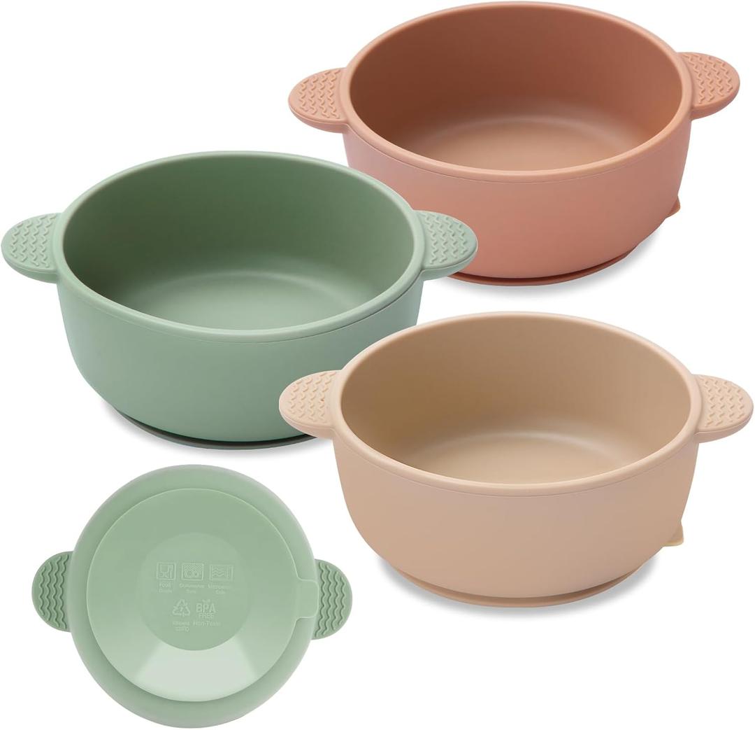 3 Pack Baby Bowls, Suction Bowls for Baby and Toddlers, BPA Free Food Grade Silicone Bowl Feeding Supplies, Dishwasher and Microwave Safe, Multicolor (Pink)