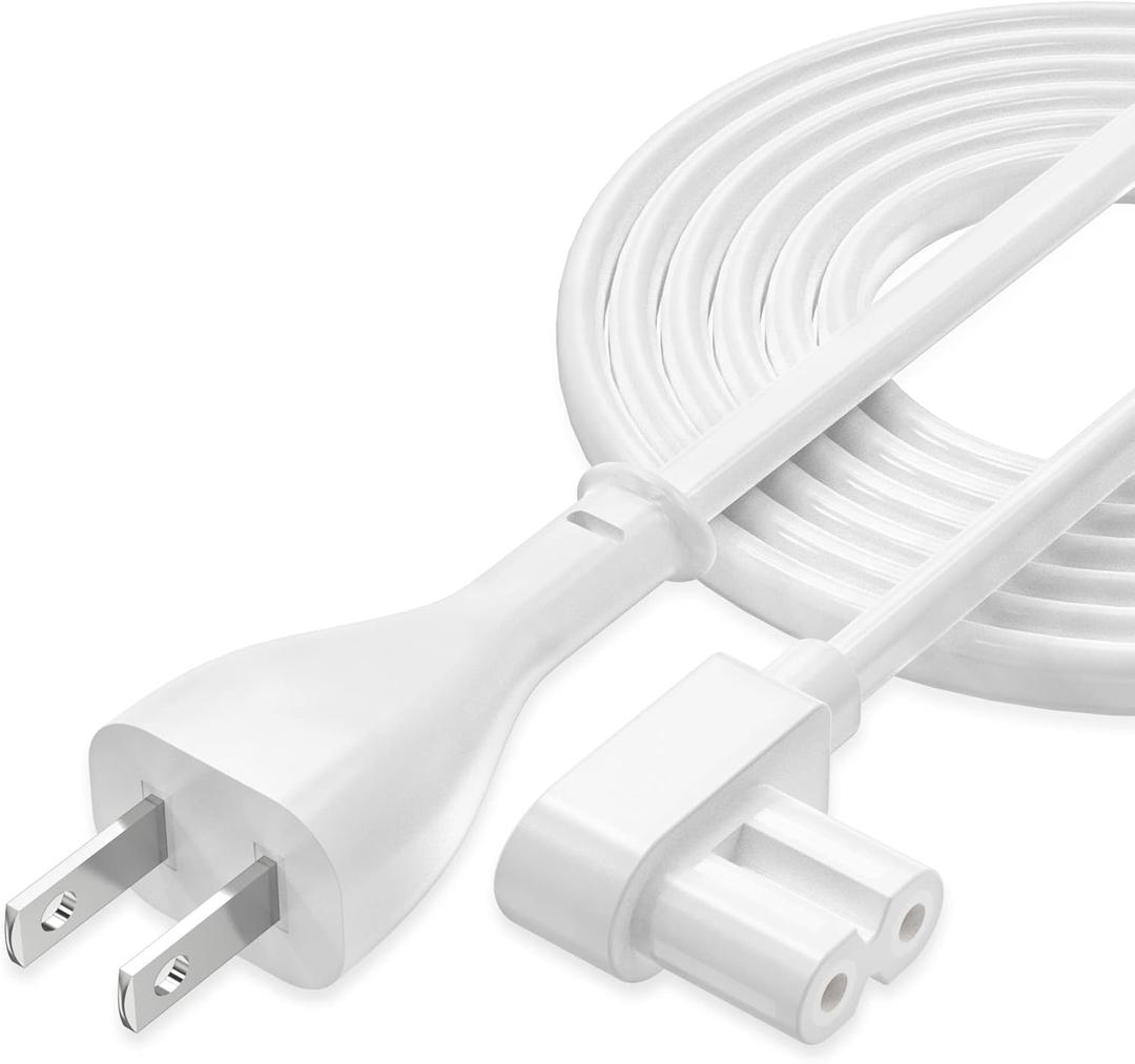 AGVEE 10ft TV Power Cord, 90 Degree Angled L-Shaped UL Listed 2-Prong AC Power Cable IEC C7 C8 Compatible with Samsung LG Sony Insignia Apple TV LCD LED, Vizio Roku JBL Partybox, White