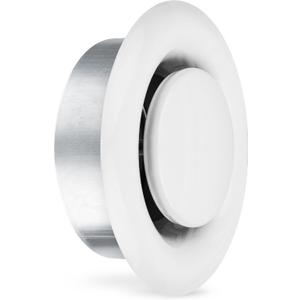 Calimaero Round Vent Cover TVSA 6 Inch Small Round Air Vent with Adjustable Register, Diffuser Metal, Wall Cover for Bathroom, Kitchen, Garage - Outdoor & Indoor Use, White RAL 9016