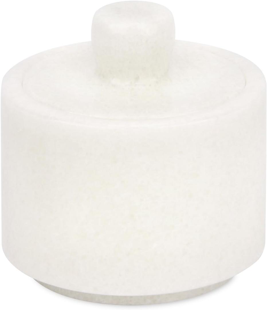 Marble Salt Cellar with Lid, Stone Salt or Pepper Bowl Box Container Jar Holder Well Keeper Dish Pig Crock (Solid White)