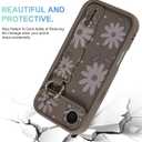 Compatible with iPhone Air Case with Finger Strap, [Upgraded] Adjustable Wristband Kickstand Cover for Women Girls, Daisy Floral Shockproof Silicone Protective Case 6.5 Inch, Brown