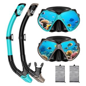 2 Pack Snorkeling Gear for Adults, Dry Snorkel, Mask Set Adult, Diving Scuba Mask, Scuba Gear, Swimming Goggles with Nose Cover, Swim Freediving Tempered Glass Panoramic View Travel Packages
