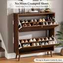 Nicetree Mid-Century Modern Slim Shoe Cabinet for Entryway, 9.5" Narrow Shoe Storage Cabinet with Architectural Arched Fluted Front, Entryway Shoe Storage with Adjustable Shelves,Classic Walnut, 9.5"D x 31.5"W x 36.3"H