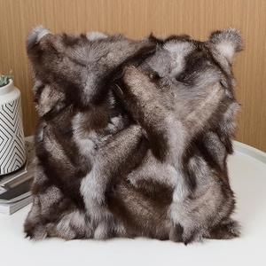 Fox Skin Fur Throw Pillow Covers Patchwork Natural Fox Fluffy Throw Pillow Case Decorative Cushion Cover for Couch Bedroom Car 18''x18'' Dark gray 1 Pack
