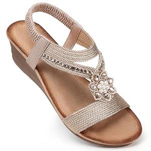 SHIBEVER Wedge Sandals for Women Dressy: Summer Low Platform Size 8 Casual Sandals Nude | Platforms & Wedges