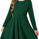 Haloumoning Girls Long Sleeve T-Shirt Dresses Kids Fall A-Line Twirly Skater Dresses 5-14 Years, Dark Green 