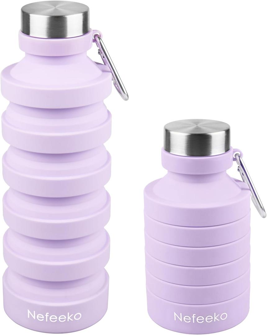 Nefeeko Collapsible Water Bottle, Reuseable BPA Free Silicone Foldable Water Bottles for Travel Gym Camping Hiking, Portable Leak Proof Sports Water Bottle with Carabiner (Taro Purple-27oz)