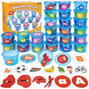 Joyreal Alphabet Learning Toys for Toddlers - 26 Alphabet Soup Sorters with 245 Flash Cards for Early Letter Awareness & Recognition - Fun Education Classroom Supplies Alphabet Sounds Teaching Games