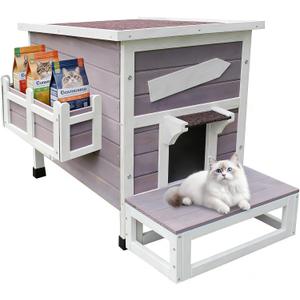 Rockever Outdoor Cat House, Large Outdoor Houses for Feral Cats Wooden Outside Cat Shelter Weatherproof with Escape Door